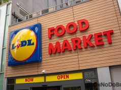 Storefront signage for LIDL Food Market on Fulton Street. Sign below says "Now Open"