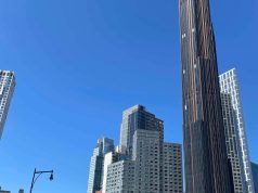 Sky photo of Downtown Brooklyn, with various skyscrapers poking up, including City Point and 9 Dekalb
